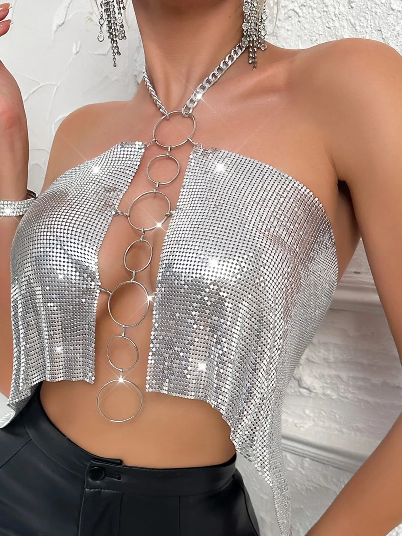Dazzling Sequin Halter Corset Crop Top – The Ultimate Party Statement