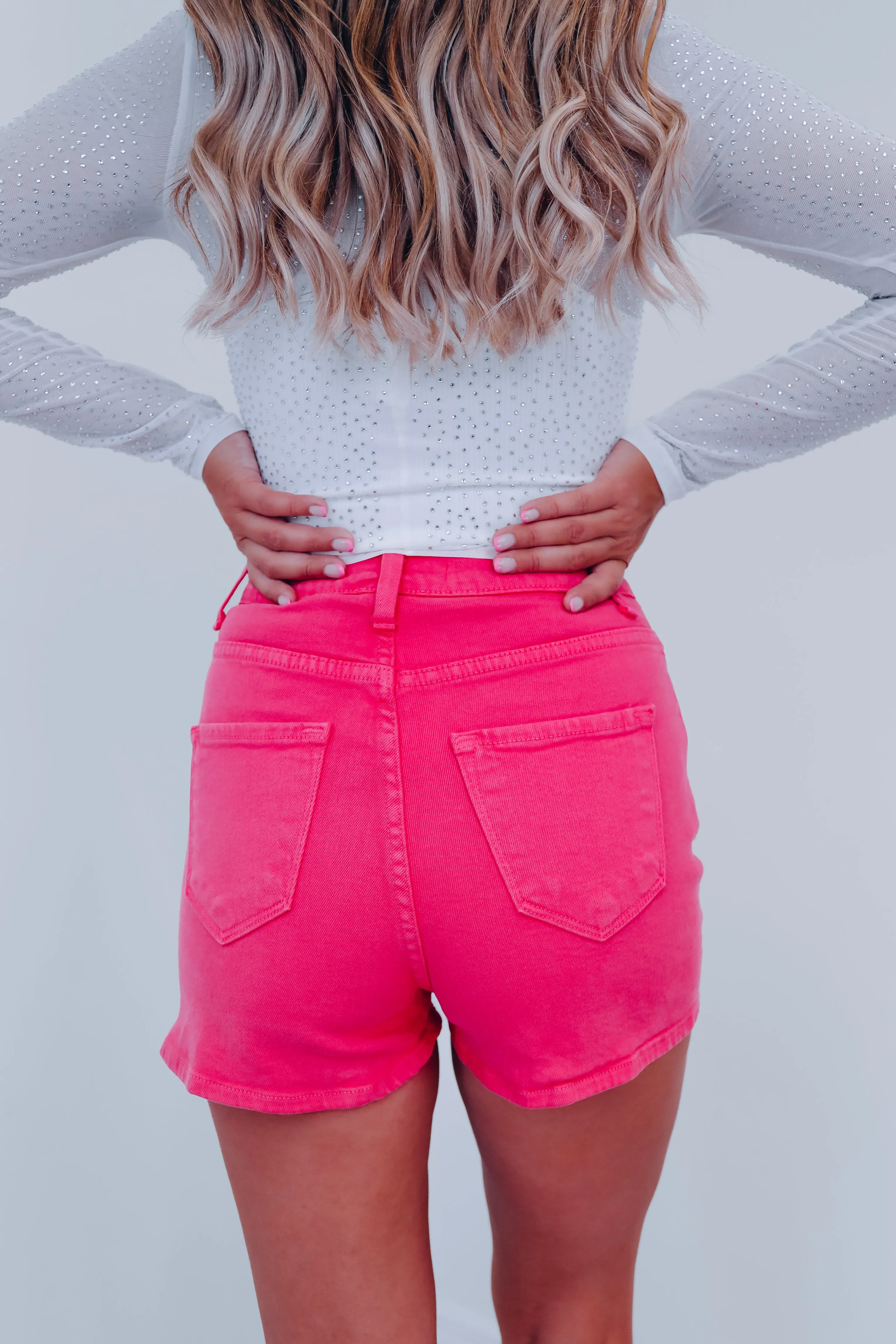 Dena Distressed Denim Shorts - Pink