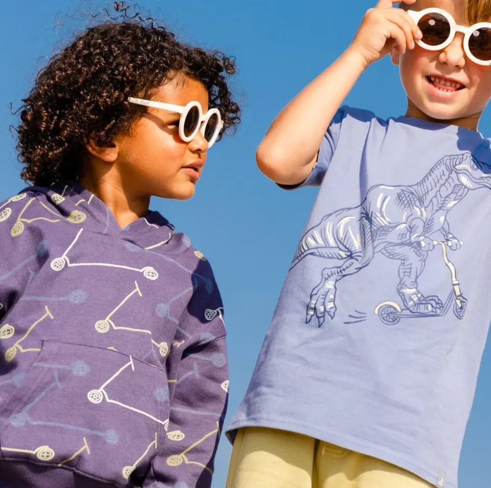 Deux Par Deux Dino Organic Cotton Jersey Tee Stonewash