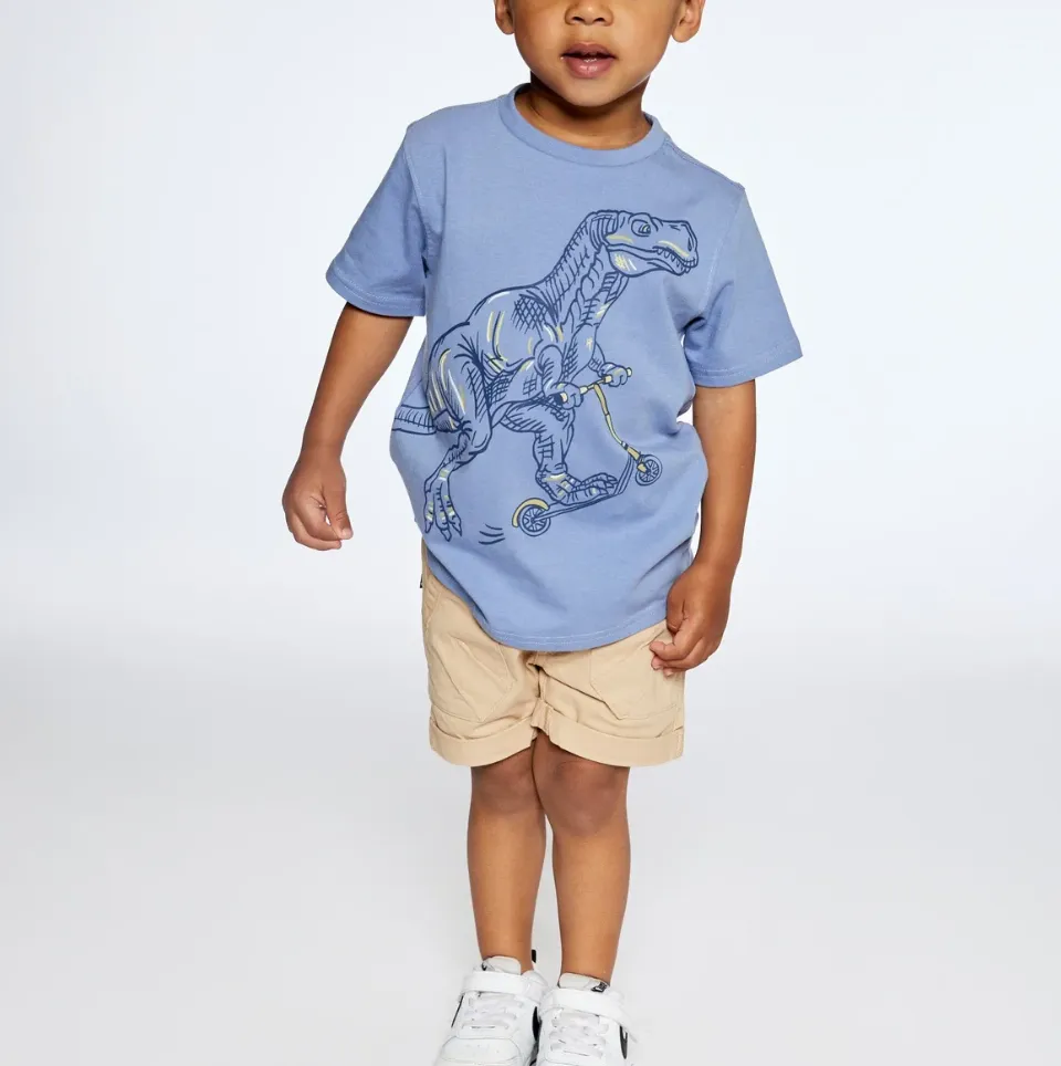 Deux Par Deux Dino Organic Cotton Jersey Tee Stonewash