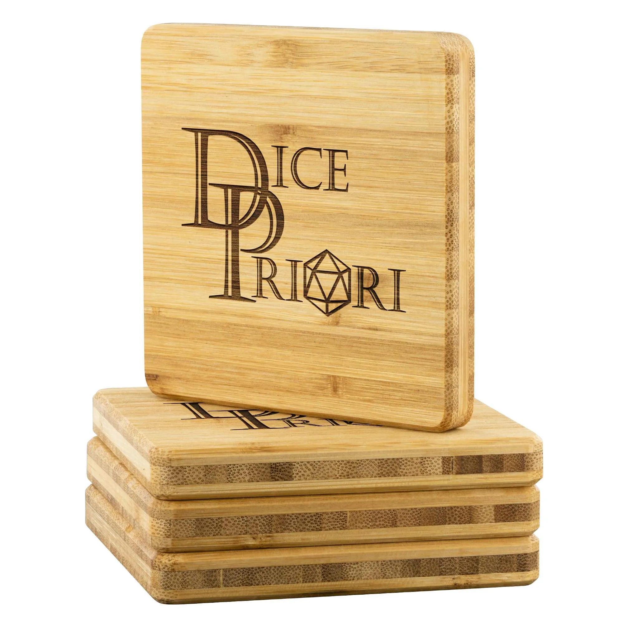 Dice Priori Classic Text Logo Bamboo Coasters (Set of 4)
