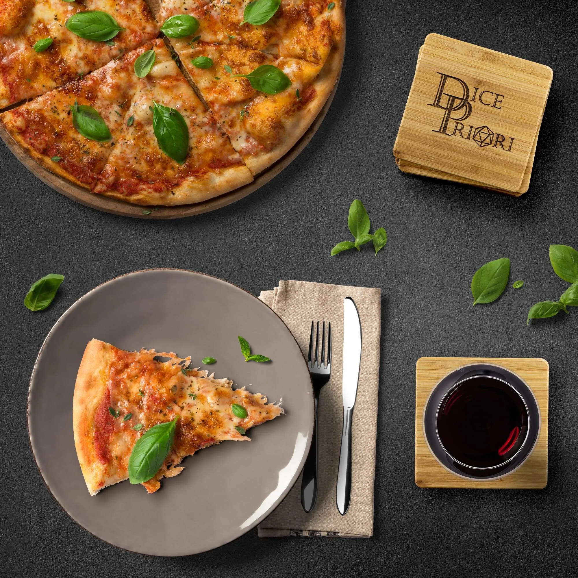 Dice Priori Classic Text Logo Bamboo Coasters (Set of 4)
