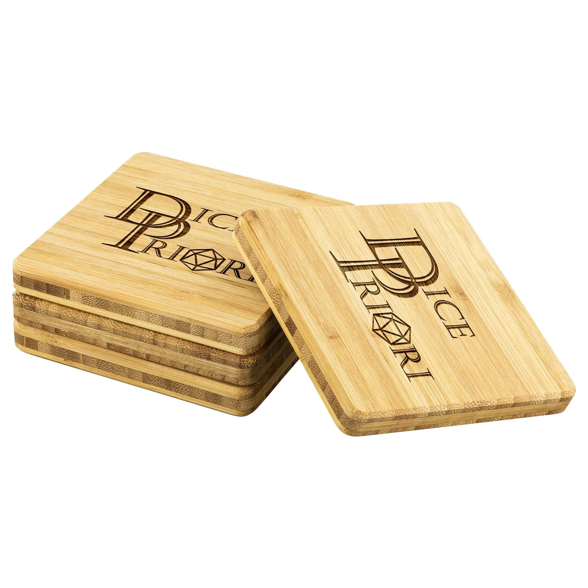 Dice Priori Classic Text Logo Bamboo Coasters (Set of 4)