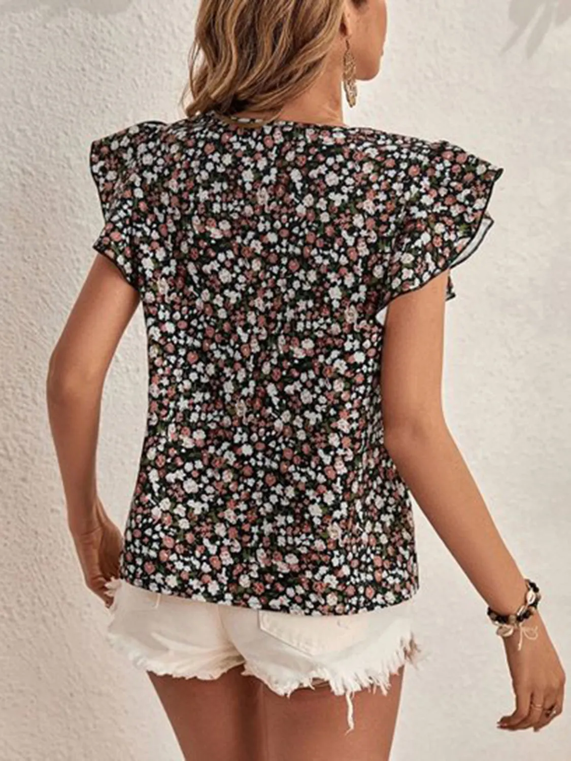 Ditsy Floral Round Neck Cap Sleeve Top (3 Colors)
