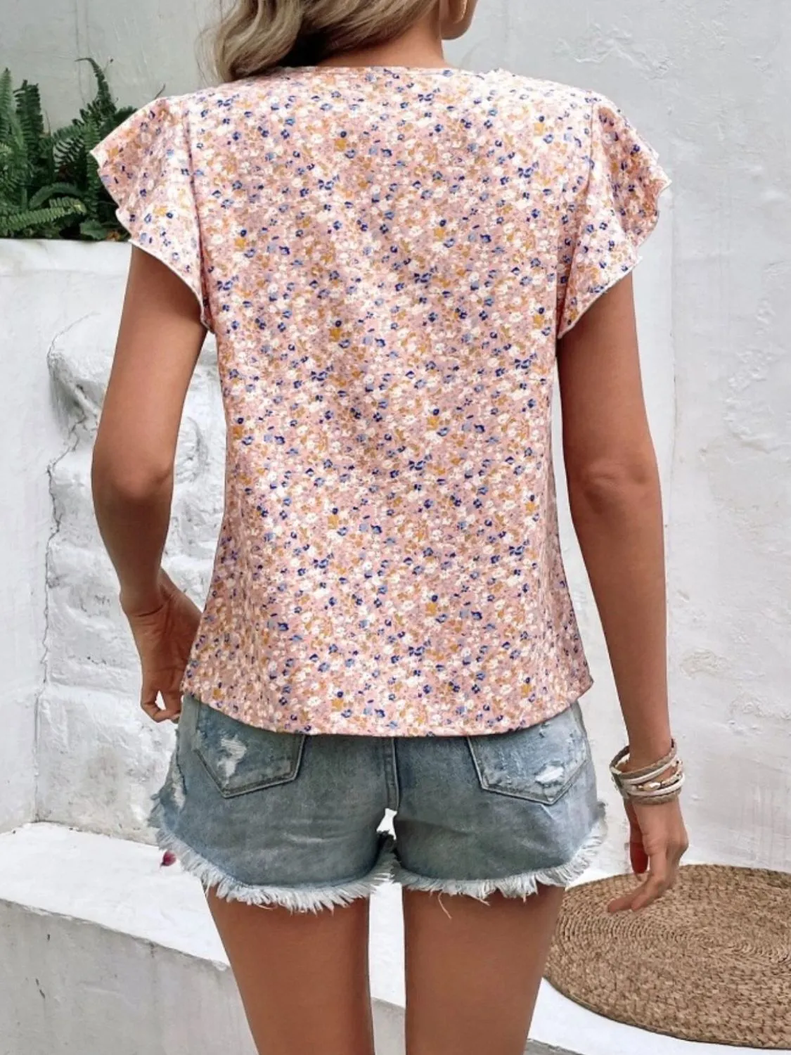 Ditsy Floral Round Neck Cap Sleeve Top (3 Colors)