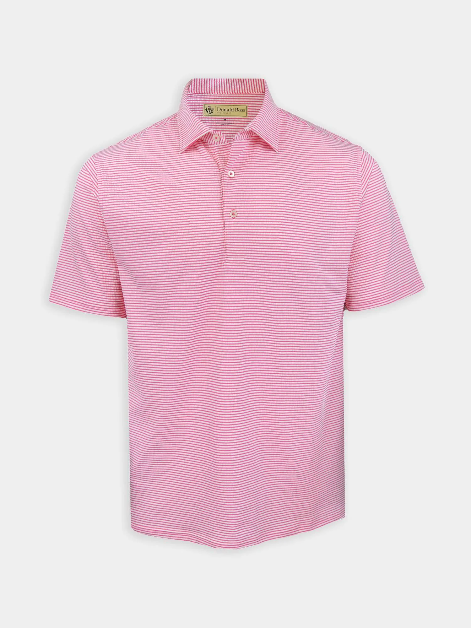 Donald Ross Mens Classic Fit Seersucker Feeder Stripe Jersey Polo - PINK BERRY