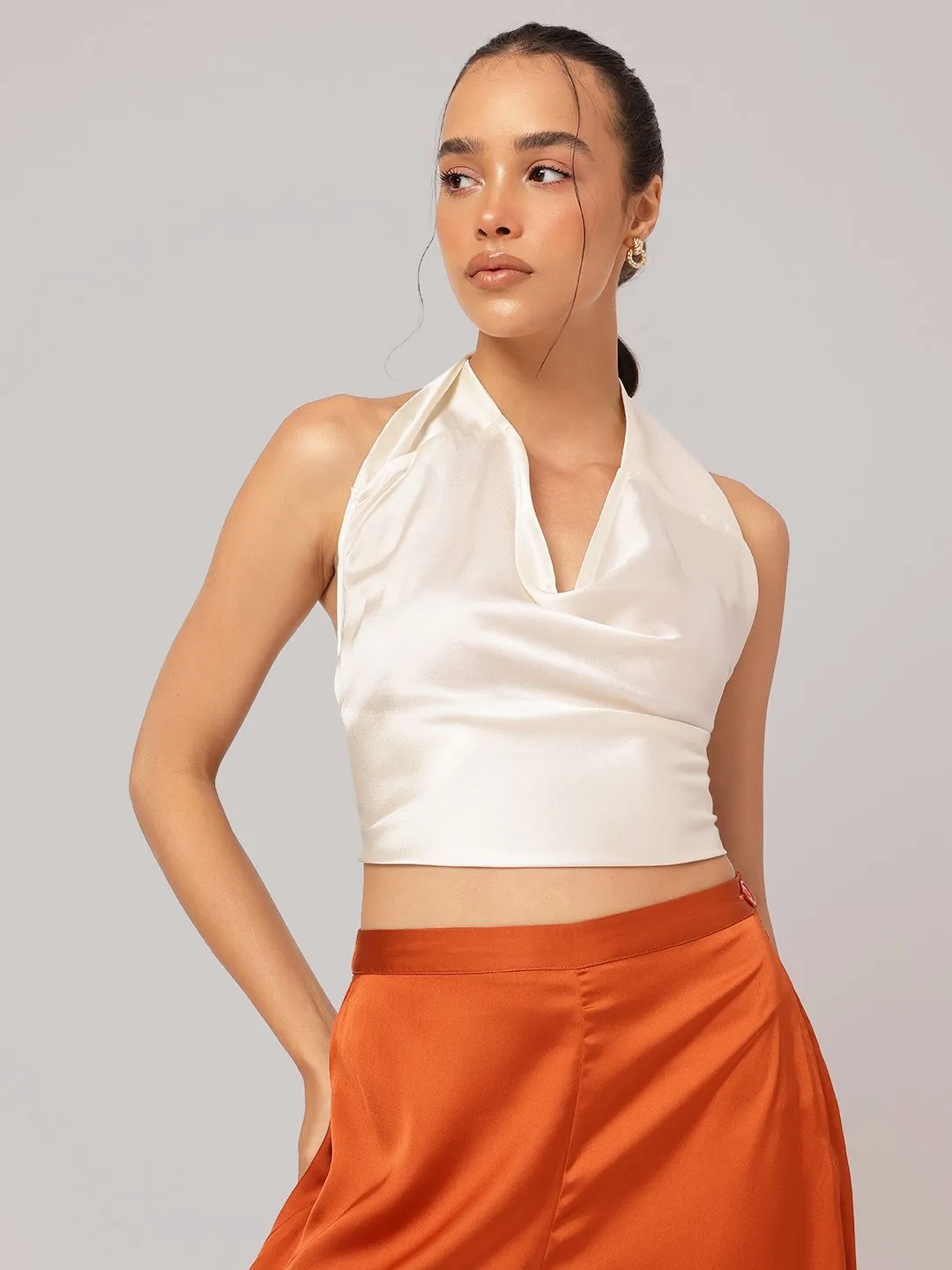 DressBerry Edgy Chic Halter Neck Satin Backless Top