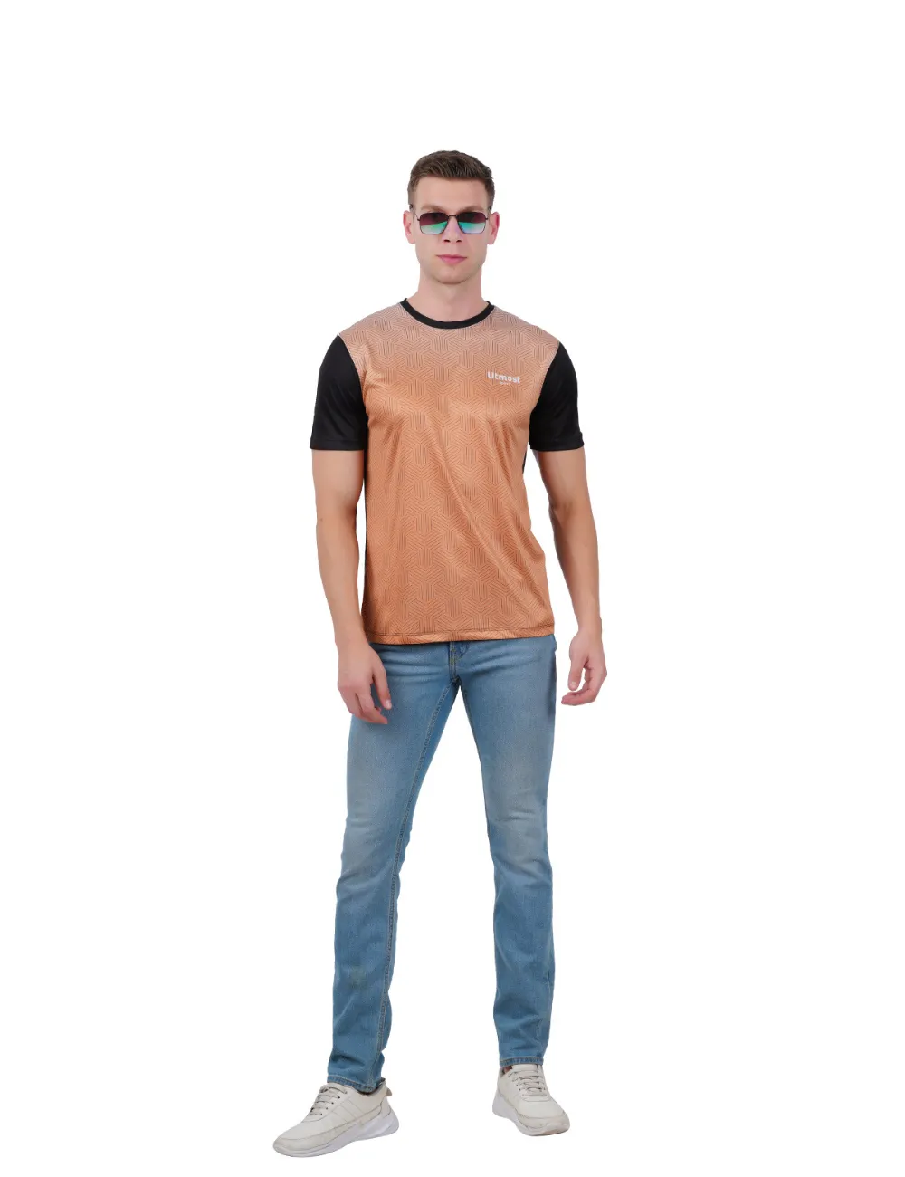 DRY FIT ROUND NECK T SHIRT-  BRONZE & BLACK PRINT - S14