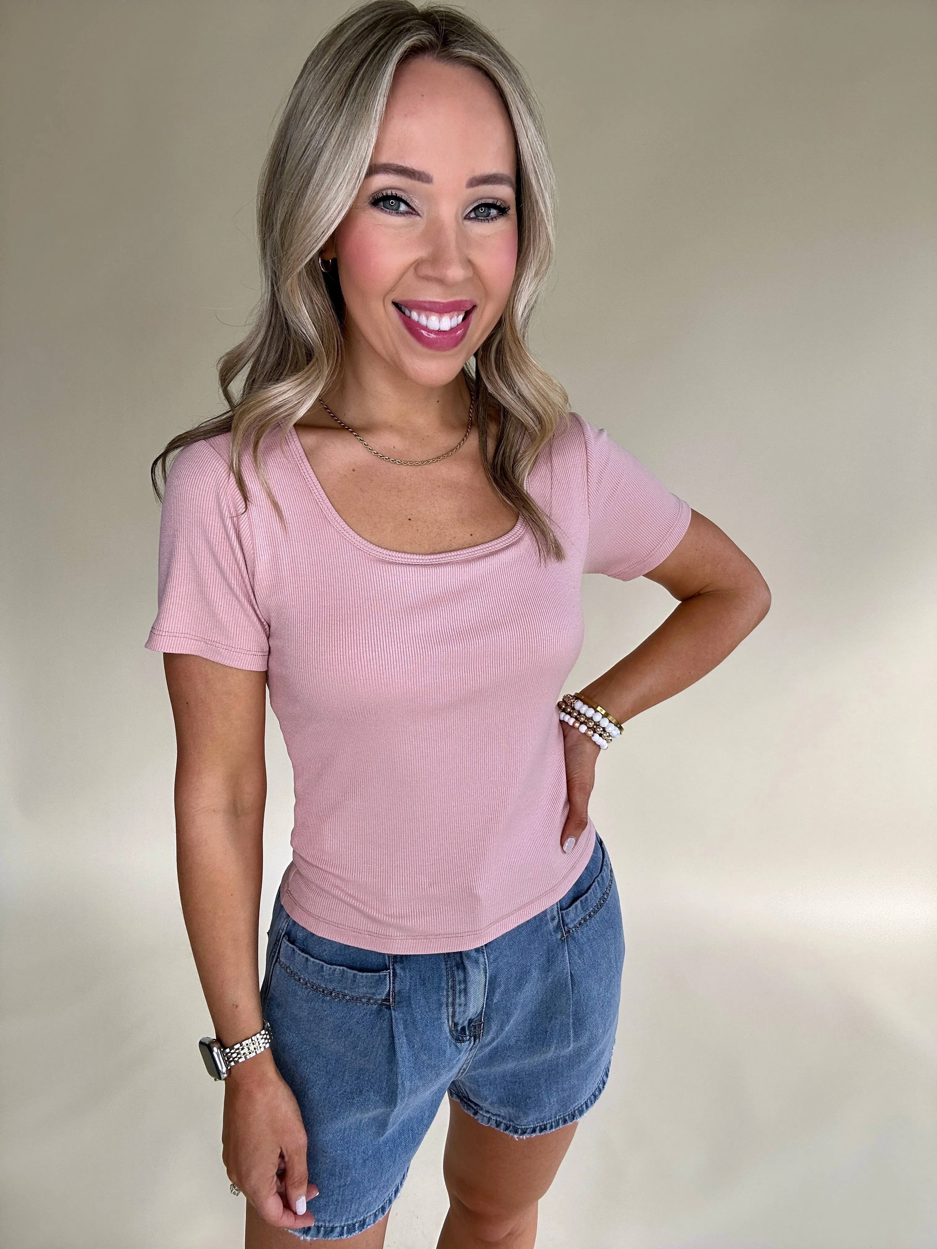 Easy Living Built In Bra Top - Rose Blush