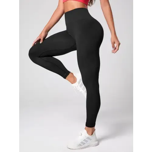 Elegant Black Sleek High Waist Active Leggings