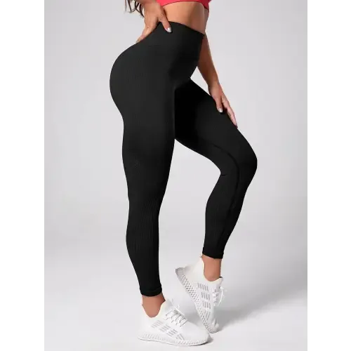 Elegant Black Sleek High Waist Active Leggings