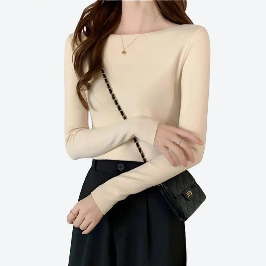 Elegant Boat Neck Slim Fit Tops