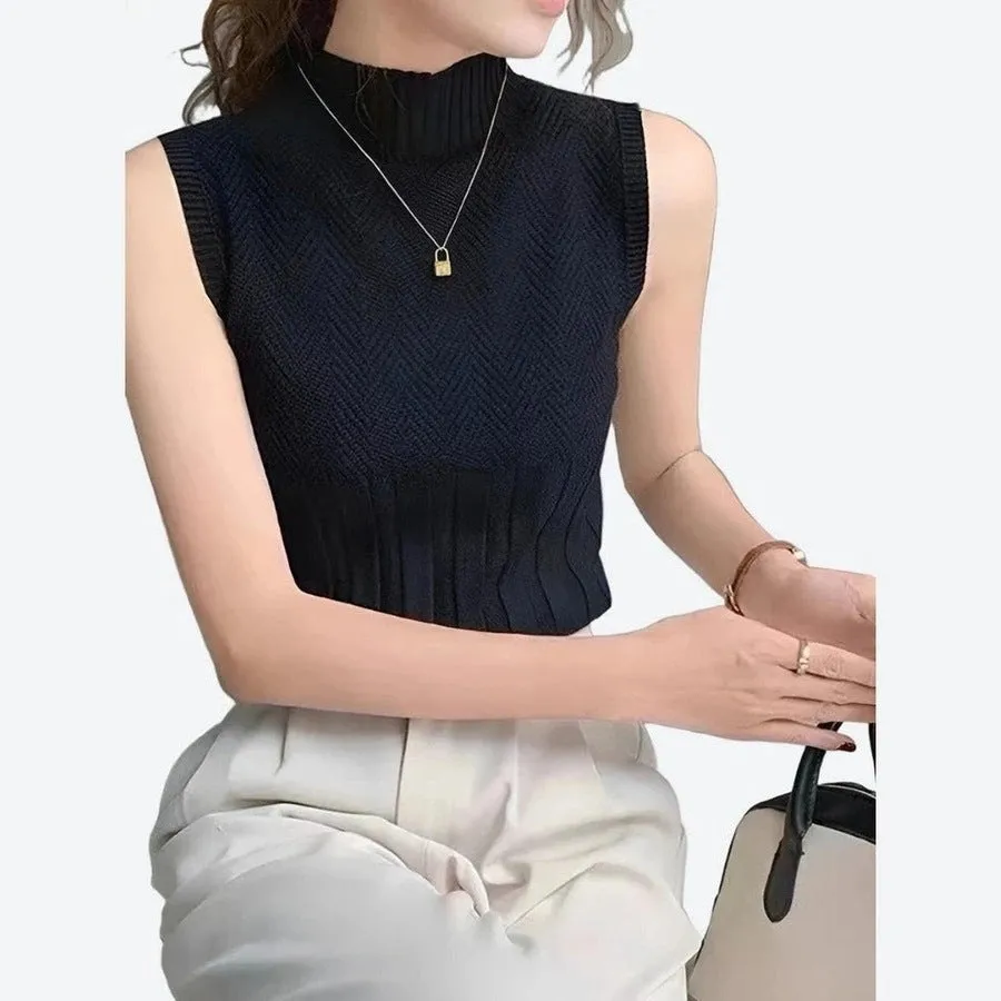 Elegant Sleeveless Mock Neck Tops