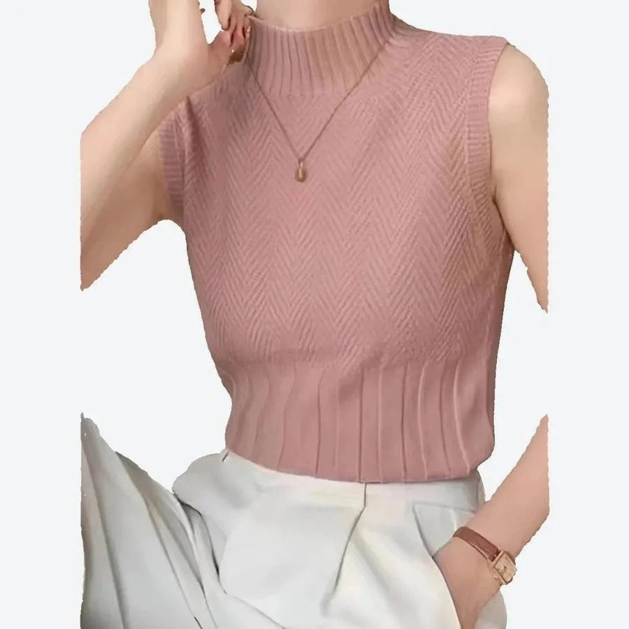 Elegant Sleeveless Mock Neck Tops
