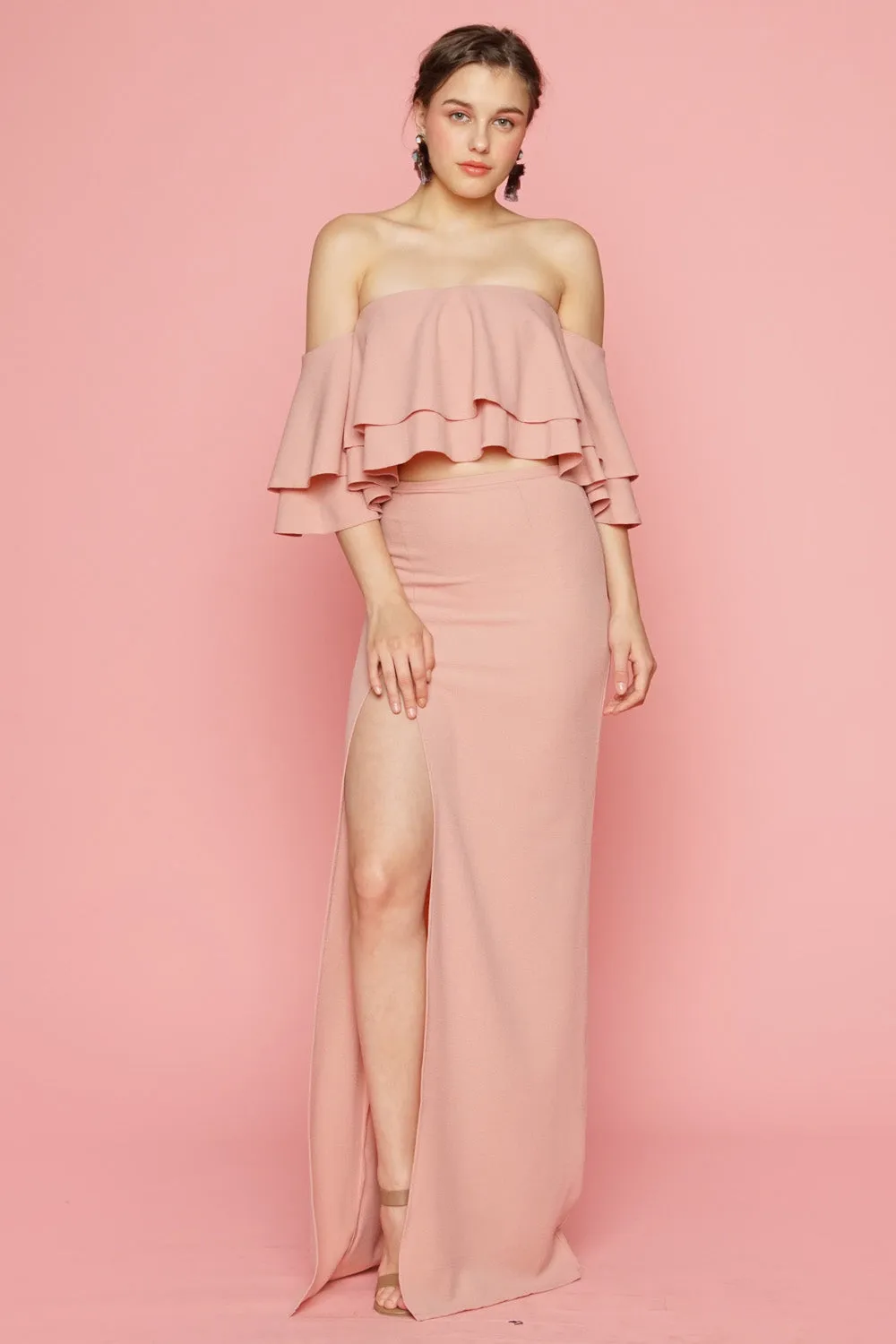 EMILIA  Layered Off Shoulder Top (Blush Pink)