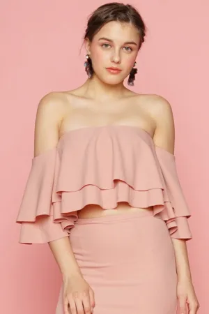 EMILIA  Layered Off Shoulder Top (Blush Pink)