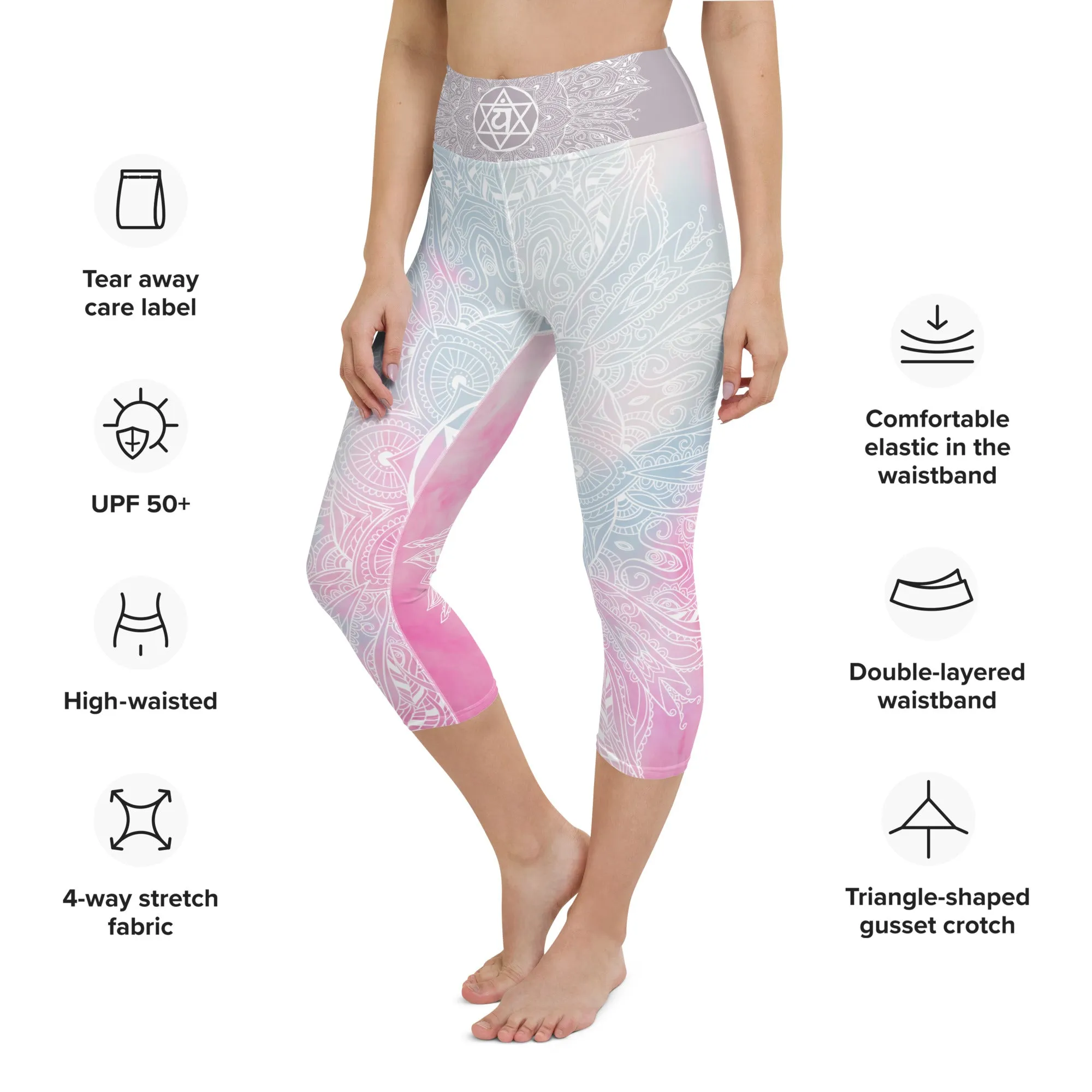 Ethereal Heart Chakra Mandala Capri Leggings by Goddess Swag