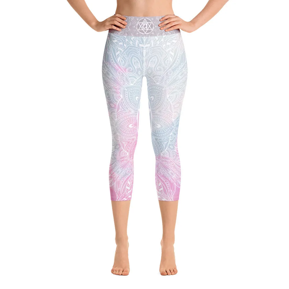 Ethereal Heart Chakra Mandala Capri Leggings by Goddess Swag