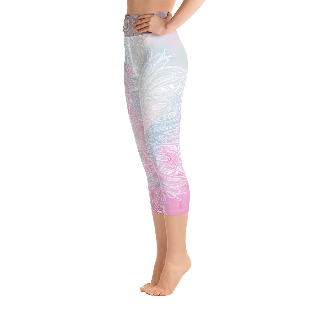 Ethereal Heart Chakra Mandala Capri Leggings by Goddess Swag