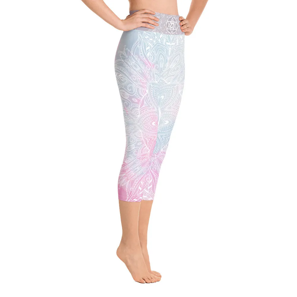 Ethereal Heart Chakra Mandala Capri Leggings by Goddess Swag