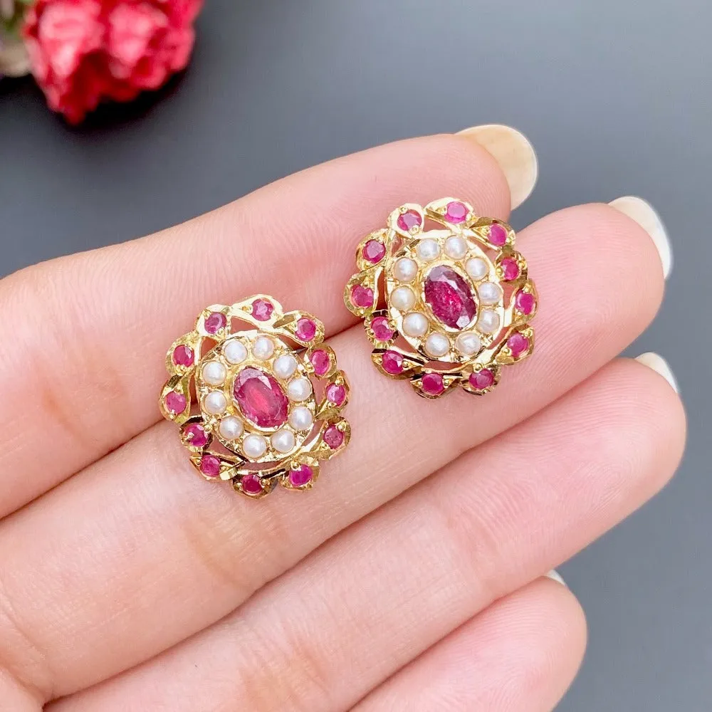 Evergreen Pearl Ruby Tops in 22K Gold GER 051
