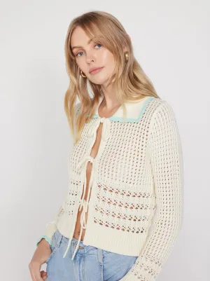 EVIE IVORY MIXED CROCHET KNIT TOP