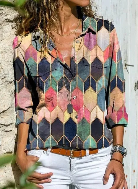 Fashion Casual Tops Printed Women's Shirt