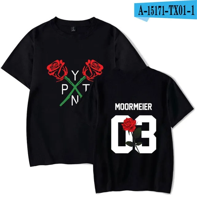 Fashion Pop Ladies T shirt Casual Top Girl t-shirt Role Rose Print Lady Clothing T-shirt Black Street Wear Short Sleeve xxs-4xl