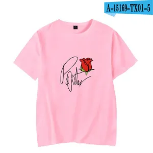 Fashion Pop Ladies T shirt Casual Top Girl t-shirt Role Rose Print Lady Clothing T-shirt Black Street Wear Short Sleeve xxs-4xl
