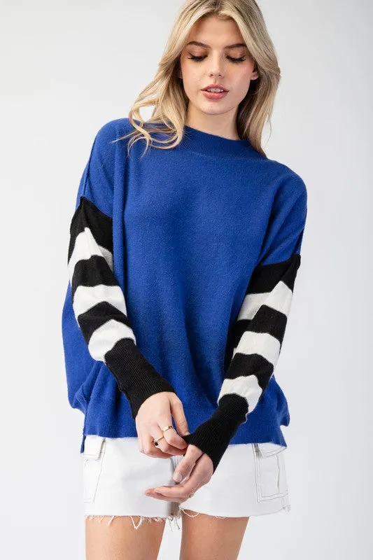 Ferguson Stripe Sleeve Mock Neck Sweater