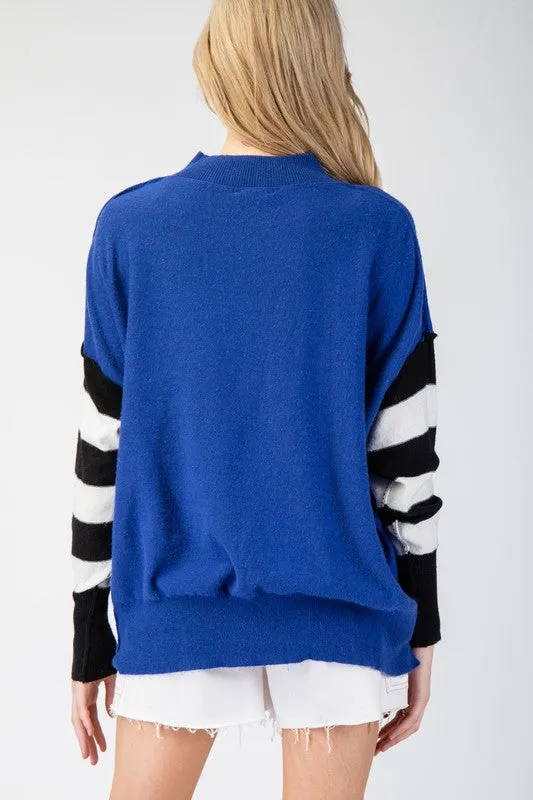 Ferguson Stripe Sleeve Mock Neck Sweater