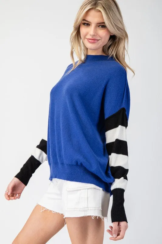 Ferguson Stripe Sleeve Mock Neck Sweater