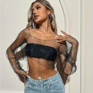 Fishnet Long Sleeve Crop Top
