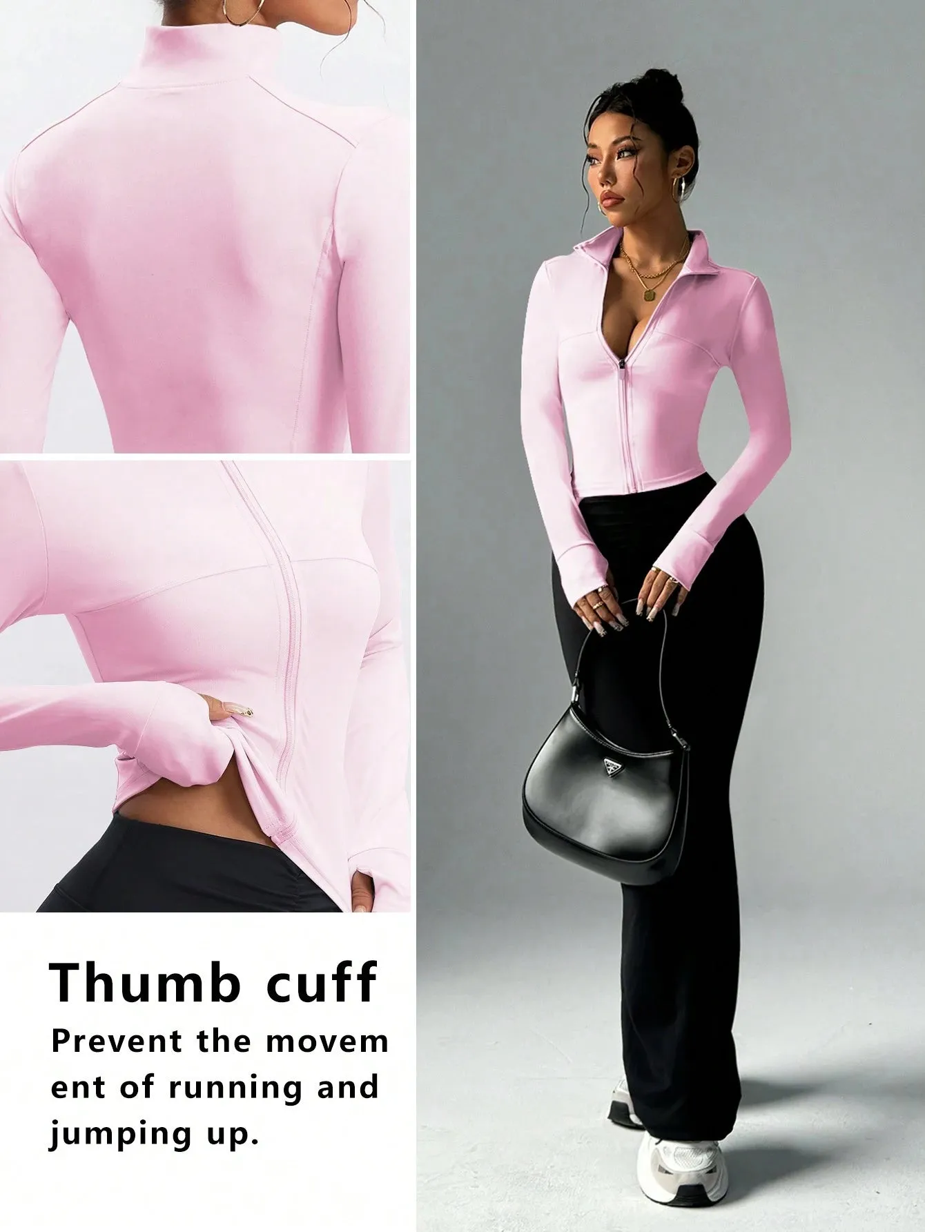 Fitted Women's Fitness Workout Jacket, Zipper Design Stretchy Activewear For Jogging,Running,Yoga,Elegant SpringSummer Stylish Young Look, Slim Fit Long Sleeve