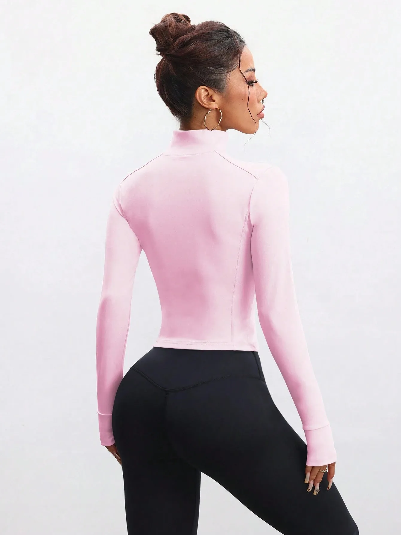 Fitted Women's Fitness Workout Jacket, Zipper Design Stretchy Activewear For Jogging,Running,Yoga,Elegant SpringSummer Stylish Young Look, Slim Fit Long Sleeve