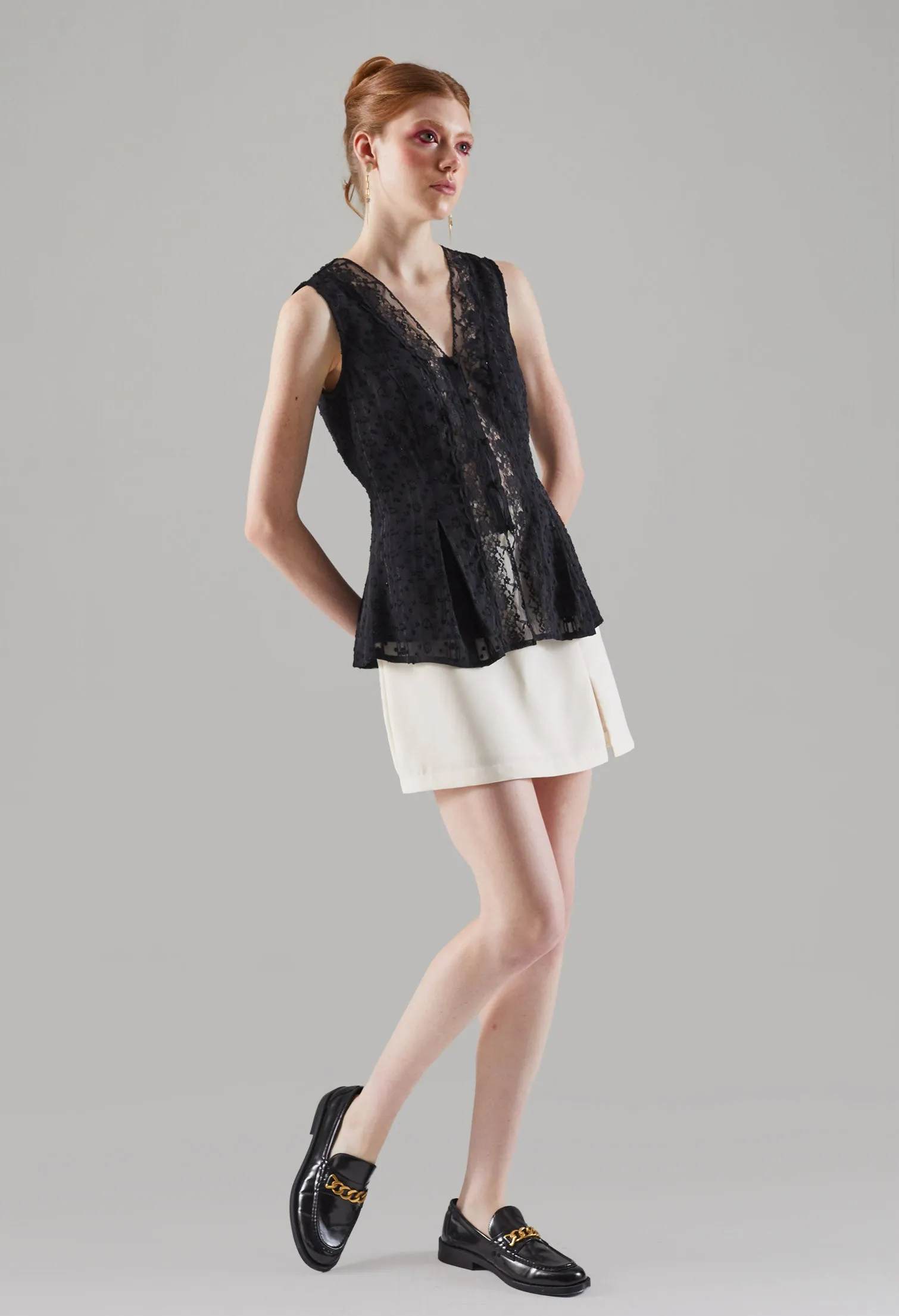 Flared Waistline Sleeveless Top