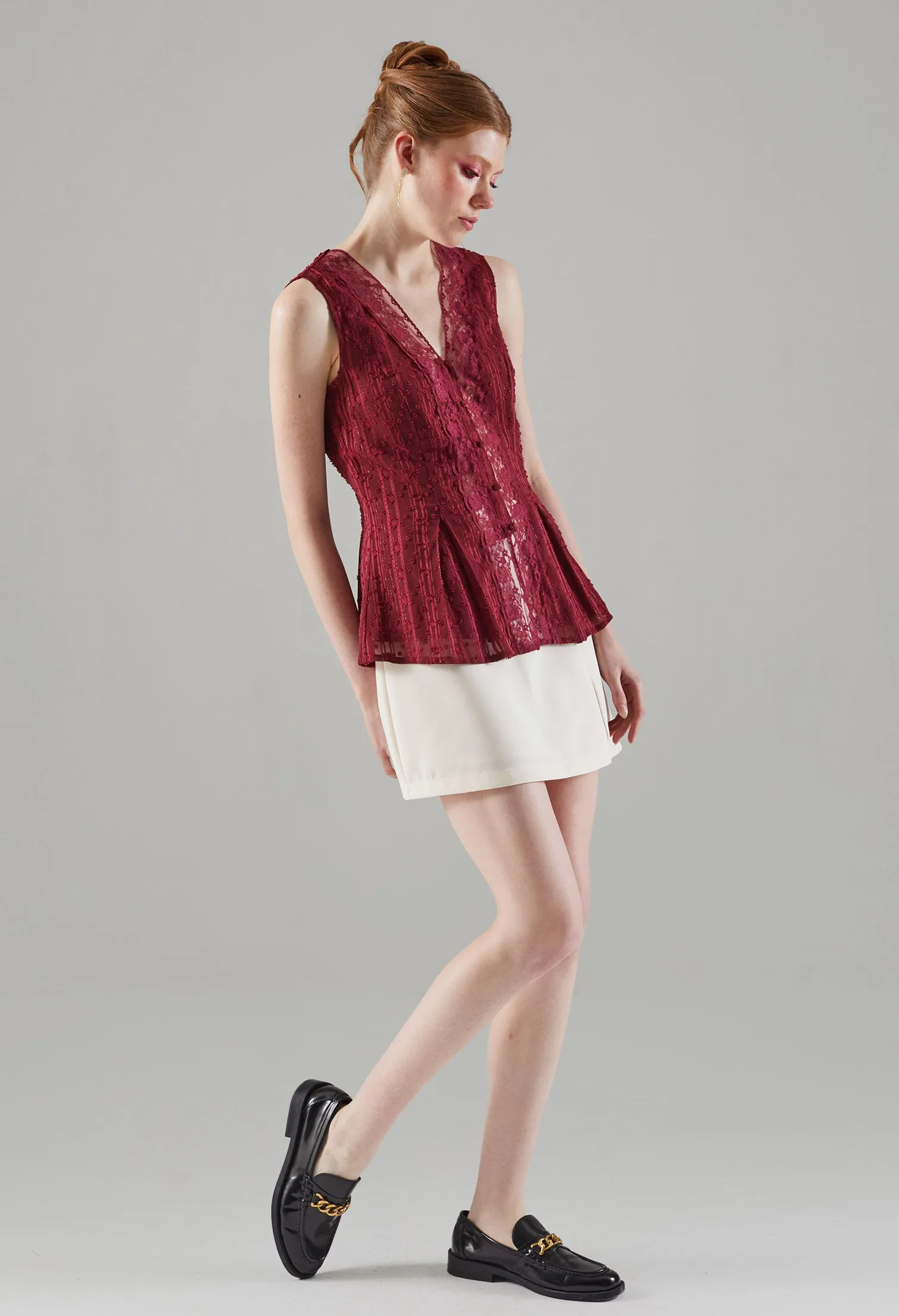 Flared Waistline Sleeveless Top