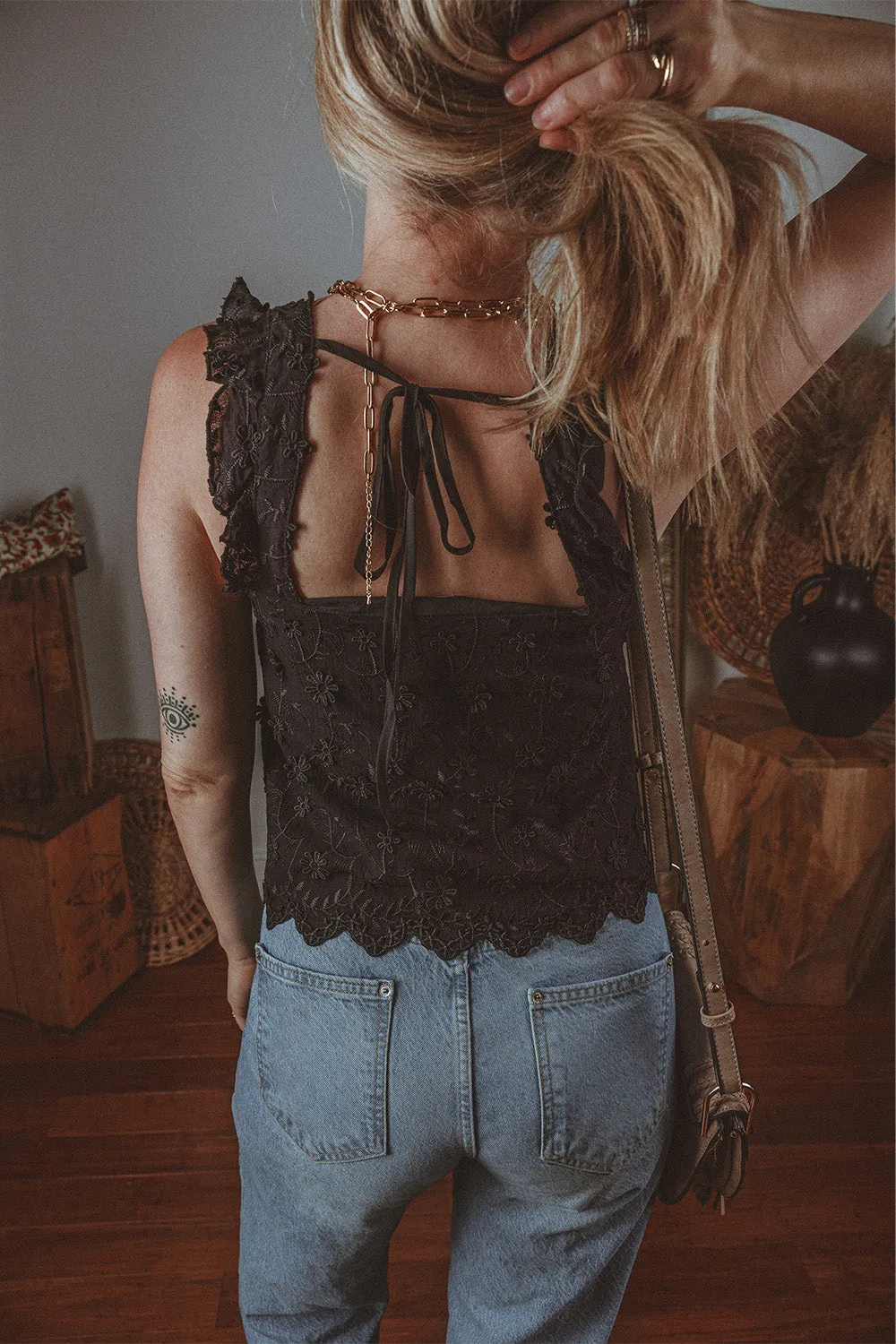 Floral Embroidered Square Neck Tank Top