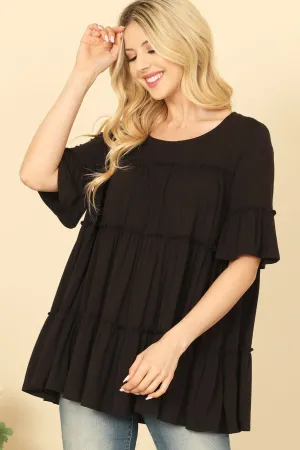 FLOUNCE SLEEVE TIERED RUFFLE SOLID TOP