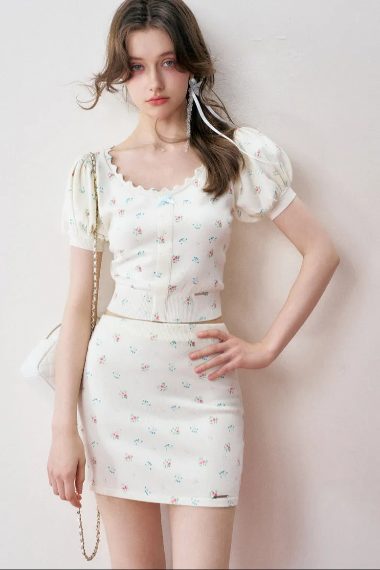 French Chic Floral Knit Top / Skirt
