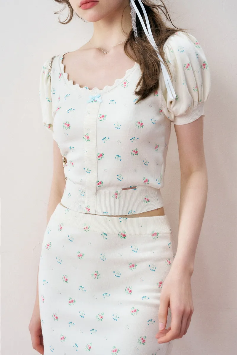 French Chic Floral Knit Top / Skirt