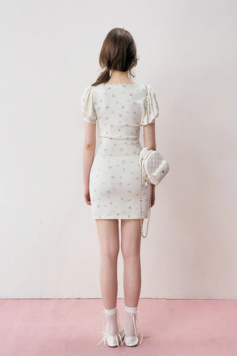 French Chic Floral Knit Top / Skirt