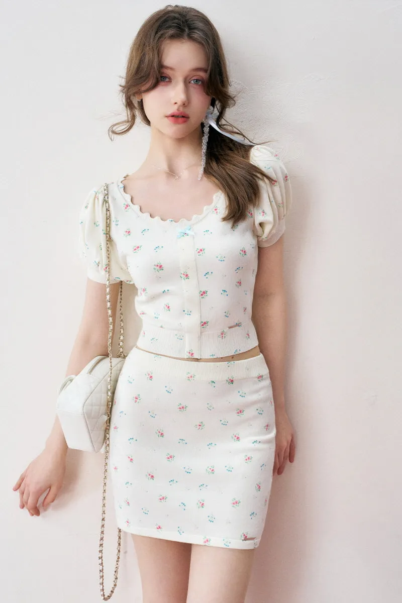 French Chic Floral Knit Top / Skirt
