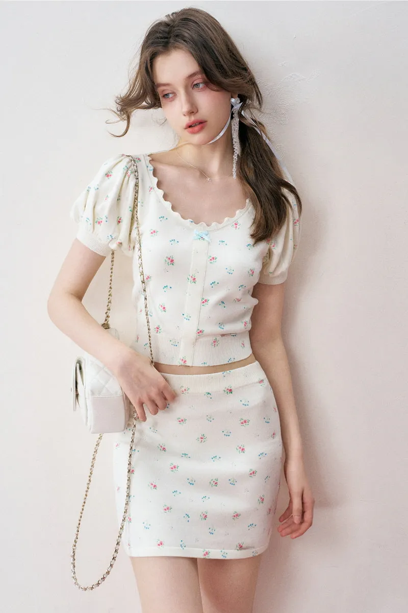 French Chic Floral Knit Top / Skirt