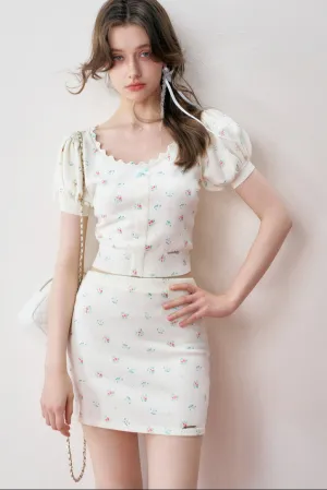 French Chic Floral Knit Top / Skirt