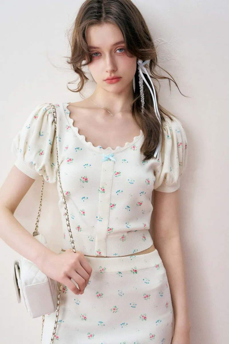 French Chic Floral Knit Top / Skirt