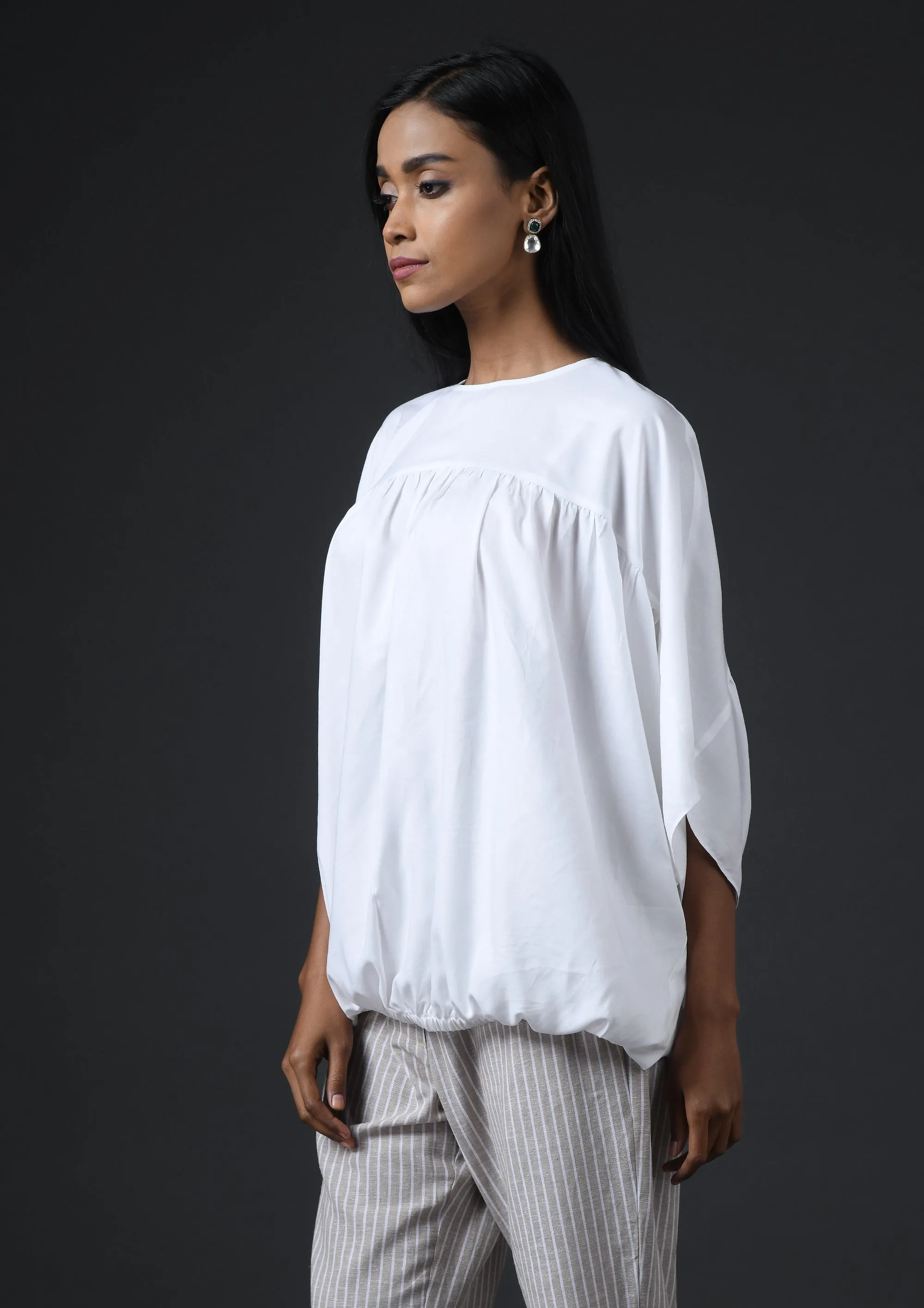 GATHER YOKE TOP - WHITE