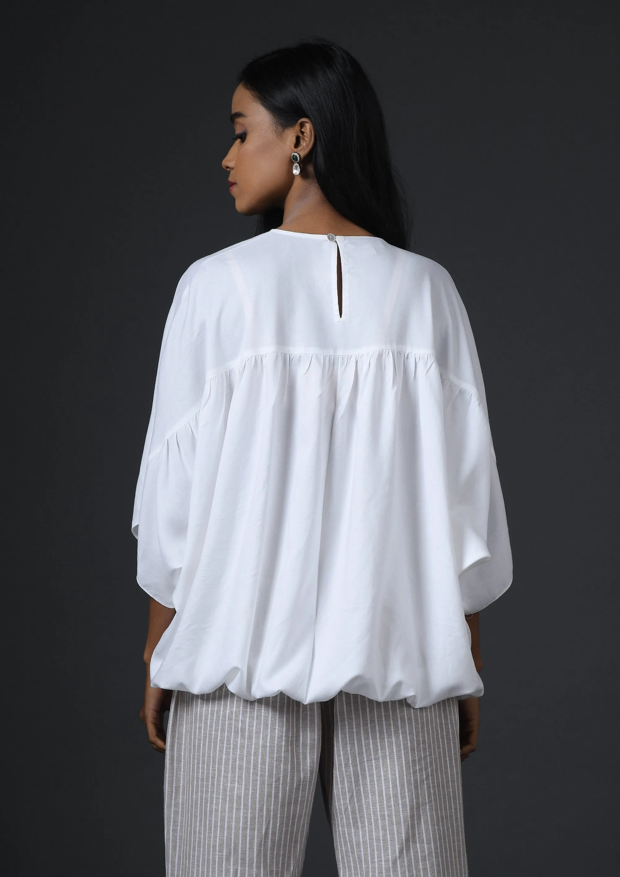 GATHER YOKE TOP - WHITE