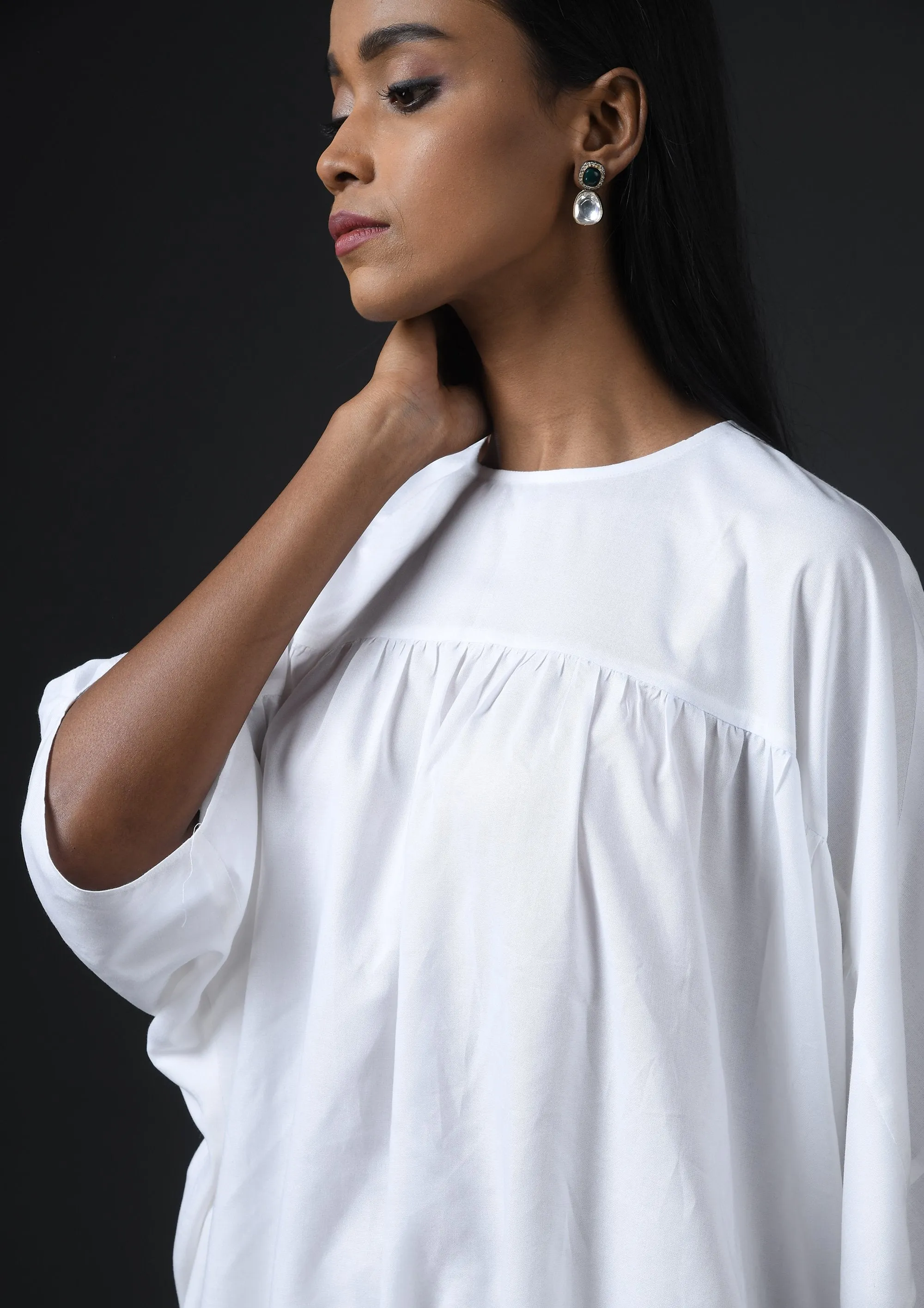 GATHER YOKE TOP - WHITE