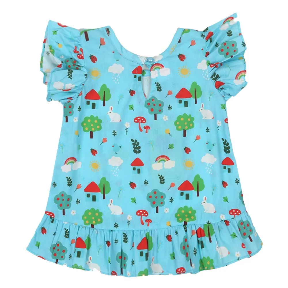 Girls Digital Print Casual Top Trees - Blue | Bachaa Party Baby Clothes Girls Tops & T-Shirts